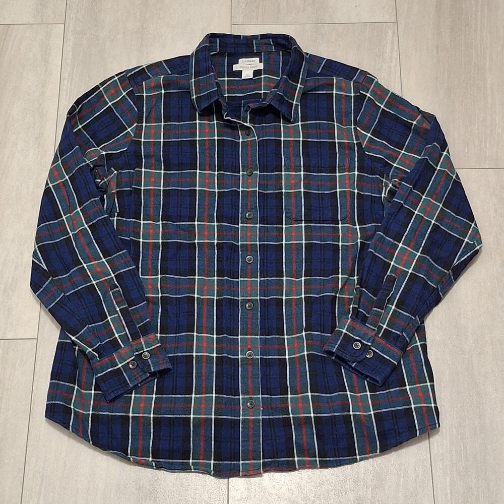 L.L. Bean Womens Sz 1X Slightly Fitted Plaid Flannel Long Sleeve Button Up Shirt